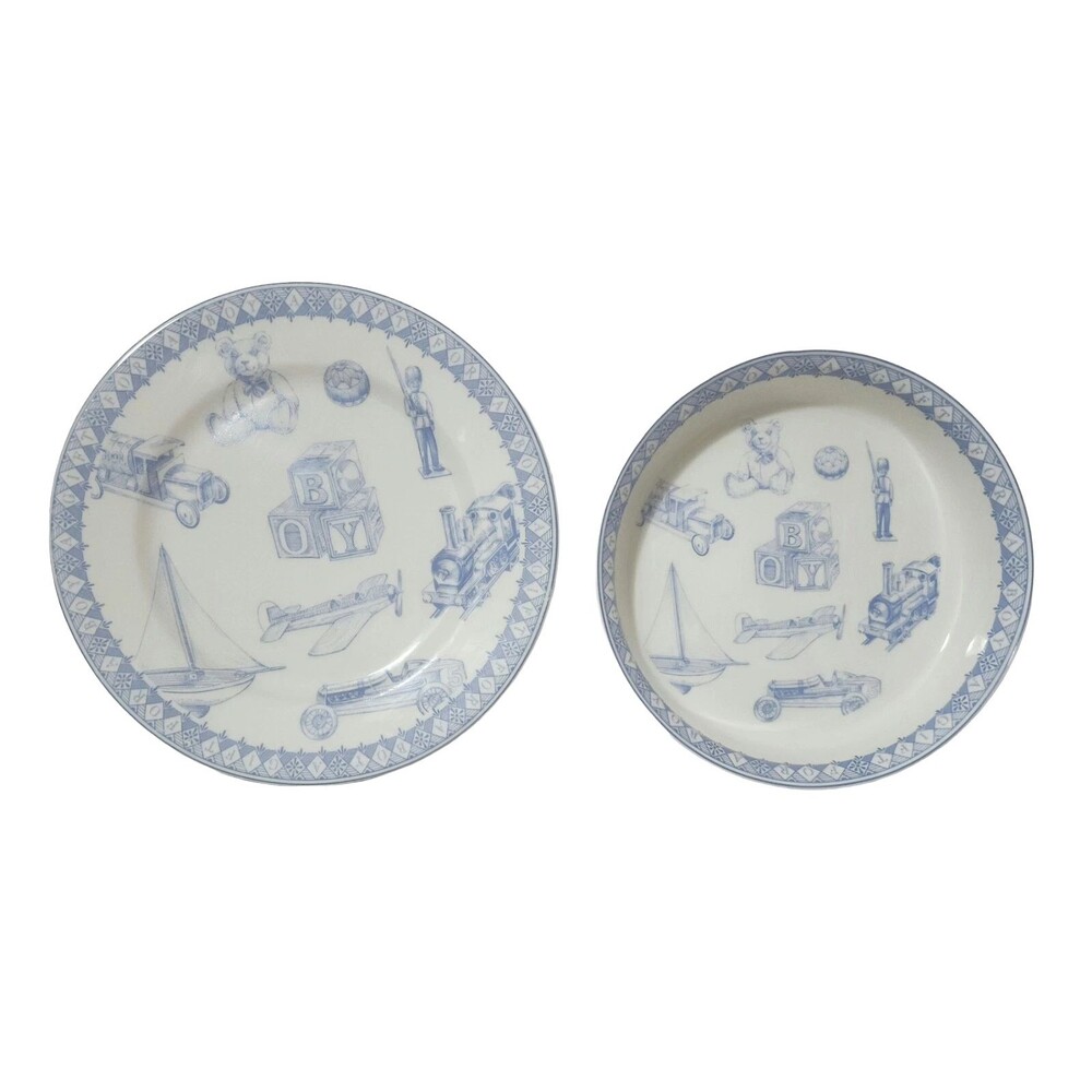 Queen's Porcelain Plate and Bowl Set for Boys White Blue Boys' Toys Pattern